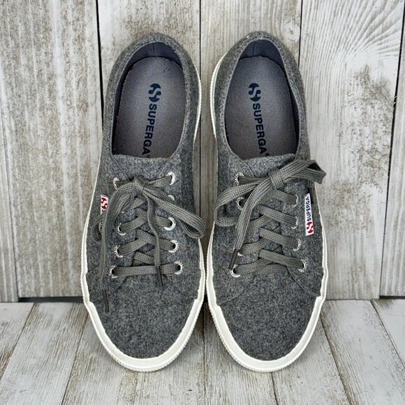 Superga Gray Wool Lace-Up Sneakers Size US 7 - Picture 2 of 10